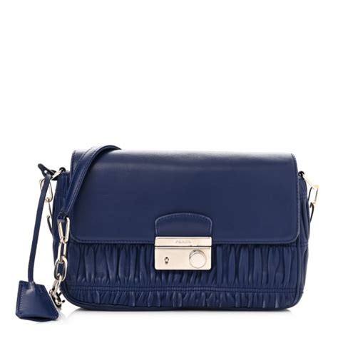 PRADA Nappa Gaufre Double Flap Dark Blue 